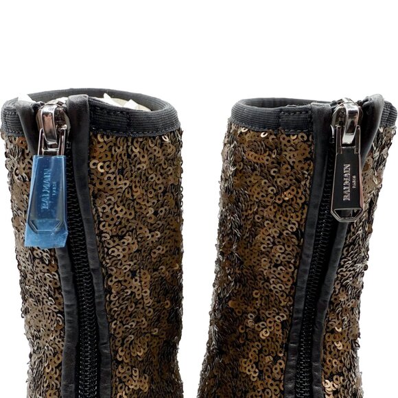 Brand New Balmain Fay Leather and Sequin Ankle Bootie in Black and Bronze - Picture 10 of 13